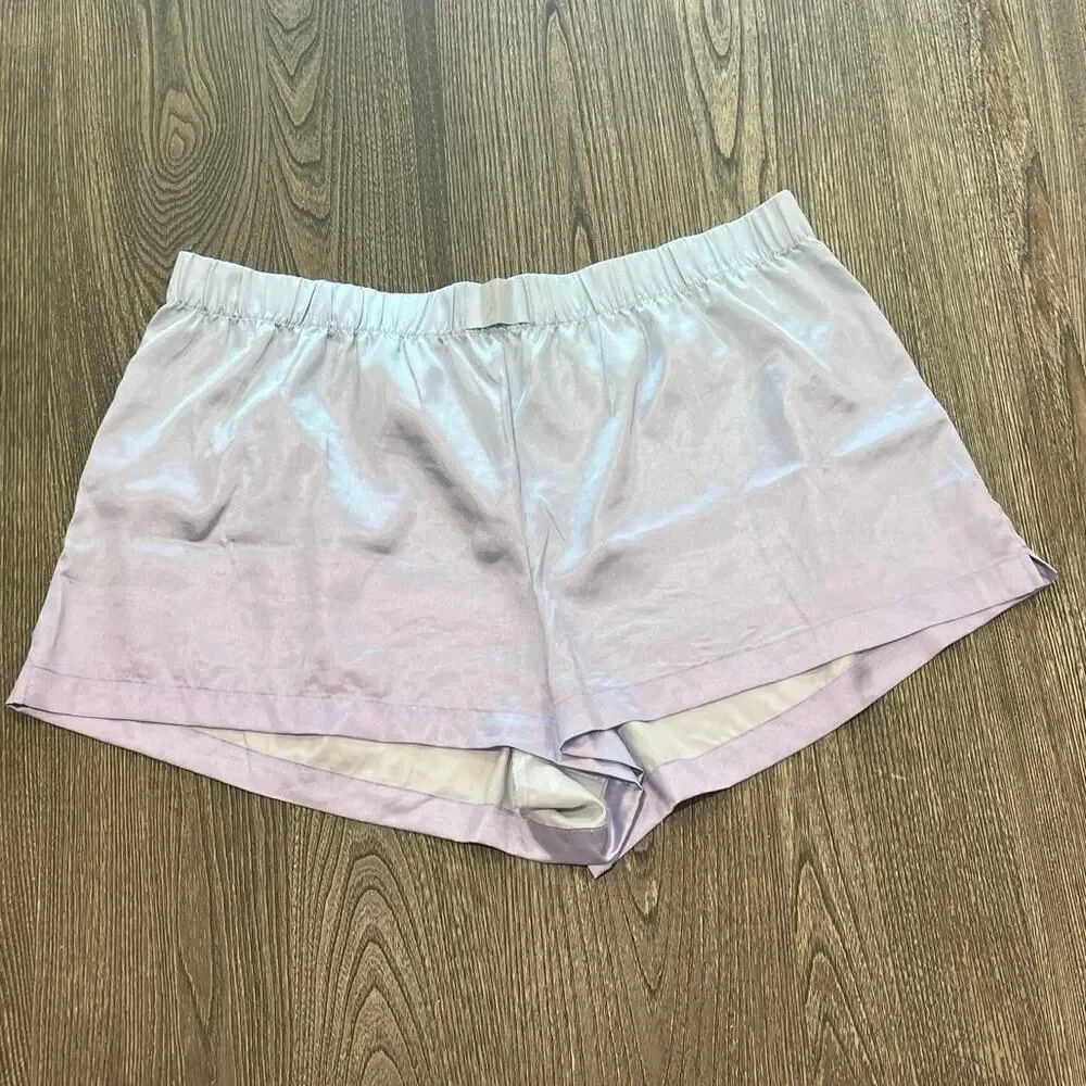 Victoria's Secret Womens Satin Shorts Mid Rise Elastic Waist Pull-On Blue Sz XL